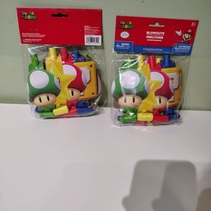 NWT Nintendo Super Mario Themed Birthday Party Blowers Favors Lot of Two 8ct